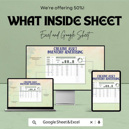 Creative Asset Inventory Advertising Sheet | Excel & Google Sheets | Marketing Template | Digital Planner for Ad Campaigns