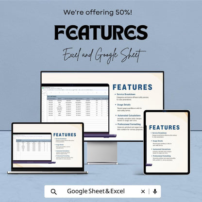 Utility Bill Template | Monthly Utility Expense Tracker | Household Bill Spreadsheet | Excel & Google Sheets | Utility Payment Management