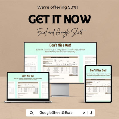 Compound Wall Estimate Template | Construction Cost Estimate Spreadsheet | Contractor Quote Template | Excel & Google Sheets Builder Tool