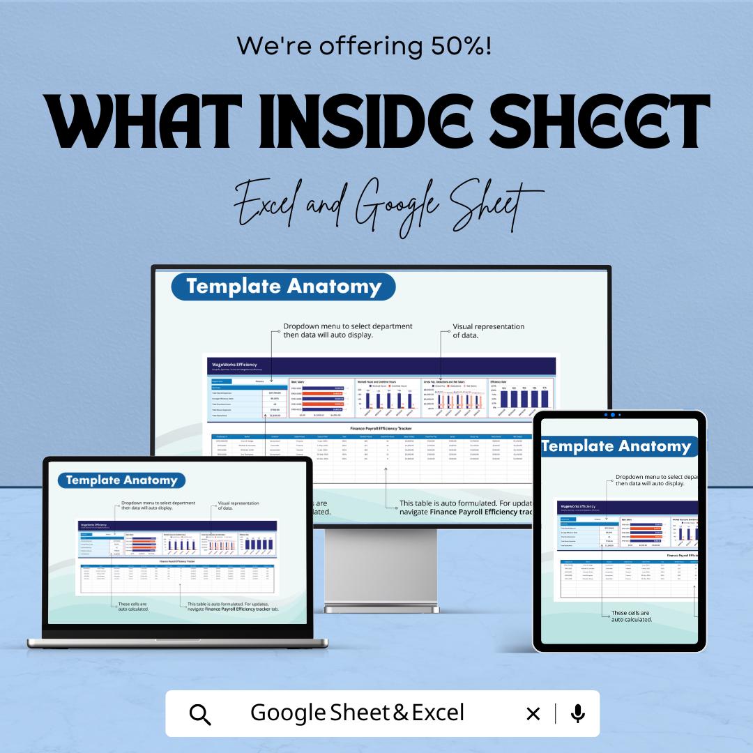 Finance Payroll Efficiency Tracker Template | Employee Salary & Overtime Log | Business Accounting Spreadsheet