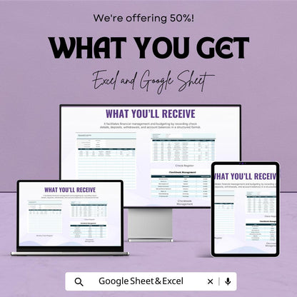 Monthly Check Register Template | Bank Register | Checkbook Balance Tracker | Income and Expense Log | Editable Spreadsheet
