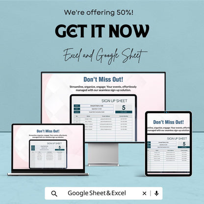 Event Sign Up Sheet Template | Event Registration Form | Attendance Tracker | Excel & Google Sheets