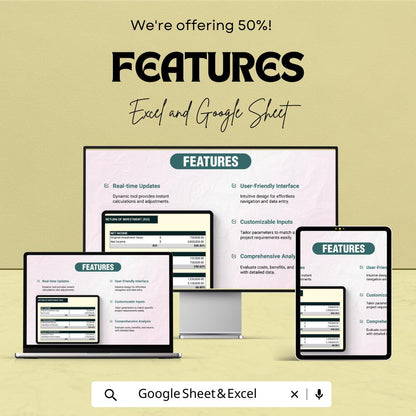 IT ROI Calculator Template, Return on Investment Spreadsheet, Tech Investment Tracker, Business ROI Calculator, Excel Google Sheets