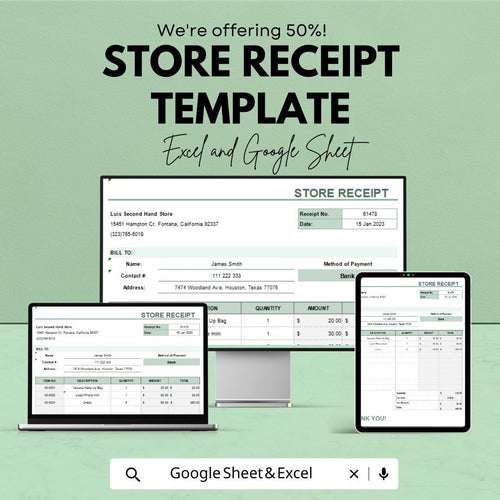Store Receipt Template | Editable Sales Invoice | Printable Business Receipt | Cash Register Template | Transaction Tracker