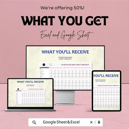 Startup Balance Sheet Forecast Template | Financial Projection Spreadsheet | Business Forecast Template | Startup Finance Template |