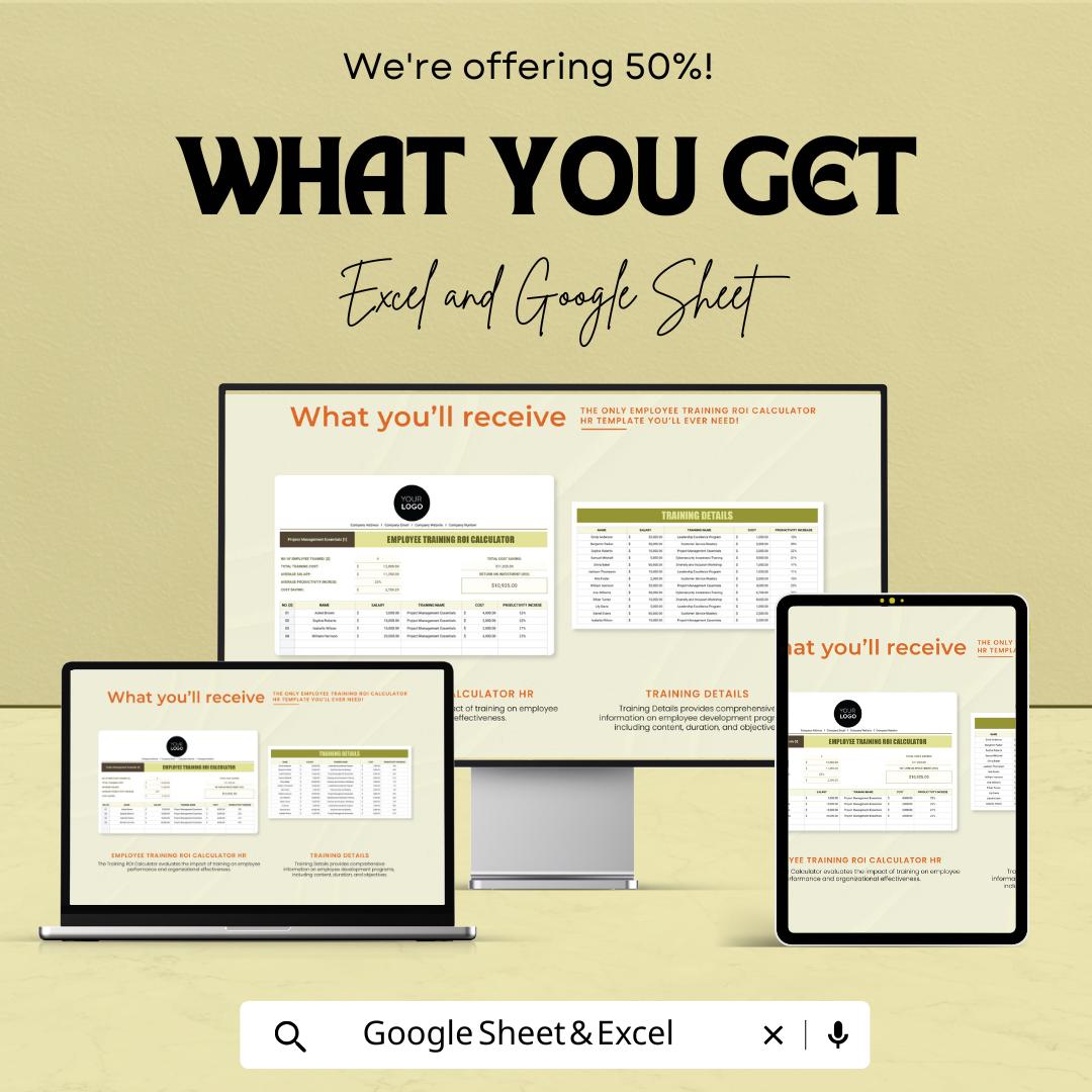 Employee Training ROI Calculator HR Template | Hr Analytics Tool | Training Cost ROI Spreadsheet