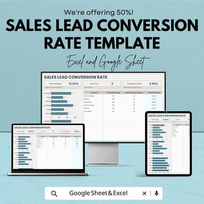 Sales Lead Conversion Rate Template | Excel & Google Sheets | Lead Tracking Spreadsheet | Sales Funnel Metrics | Conversion Tracker