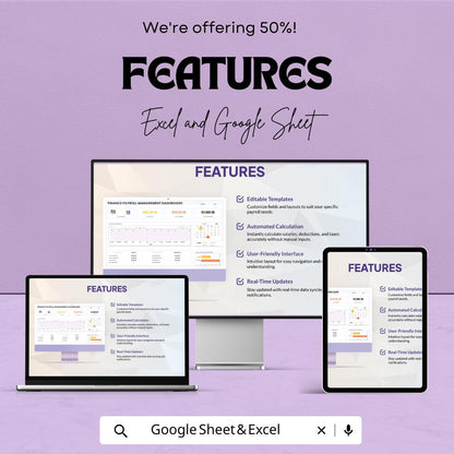 Finance Payroll Management Dashboard Template | Payroll Tracker | Employee Salary & Deduction Log | Business HR Spreadsheet