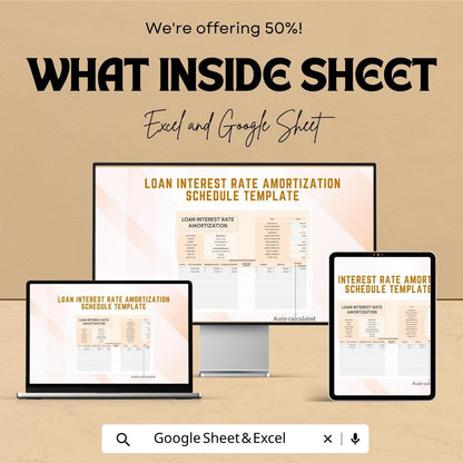 Loan Amortization Schedule Excel | Loan Payment Calculator | Interest Rate Tracker Spreadsheet | Debt Payoff Planner | Google Sheets