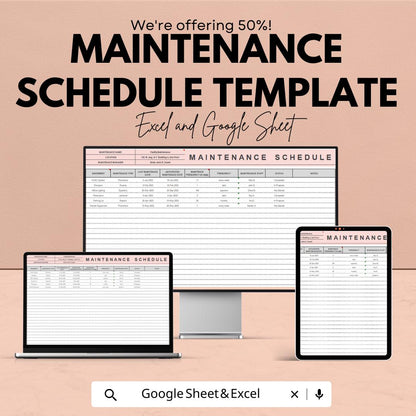 Maintenance Schedule Template | Google Sheets & Excel | Equipment Maintenance Log | Facility Maintenance Planner | Editable Tracker