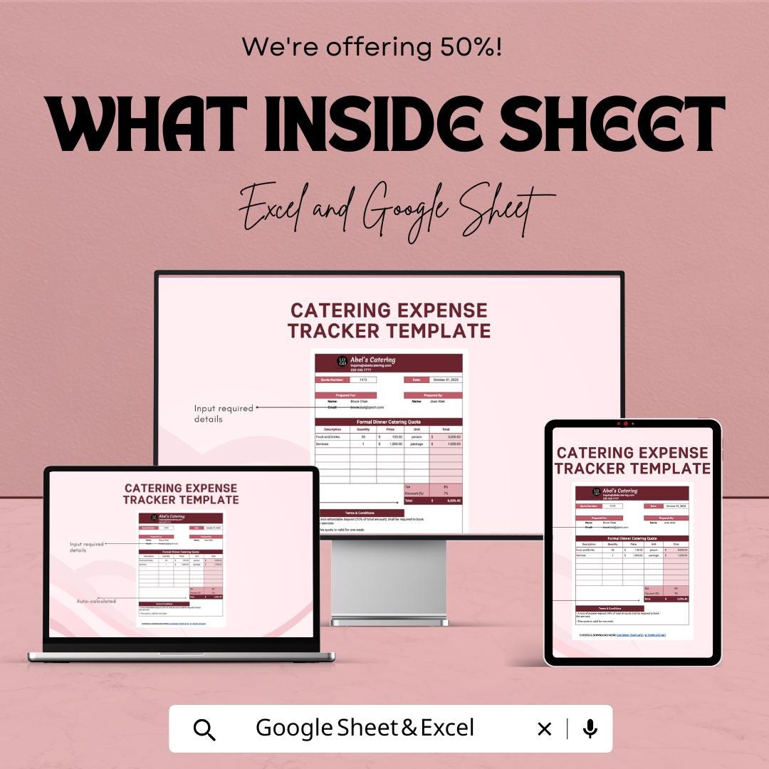 Sample Catering Quotation Sheet | Excel and Google Sheets Template | Customizable & Professional | Instant Download
