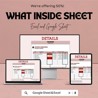 Novel Writing Progress Tracker | Writing Planner Spreadsheet | Author Tracker | Book Writing Organizer | Excel & Google Sheets
