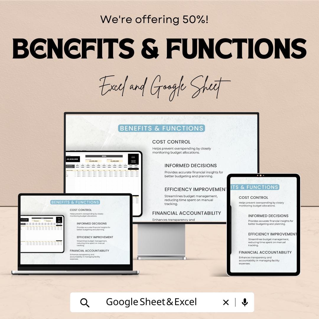 Operations Facility Budget Tracking Sheet - Excel & Google Sheets Template for Budget Management and Expense Tracking
