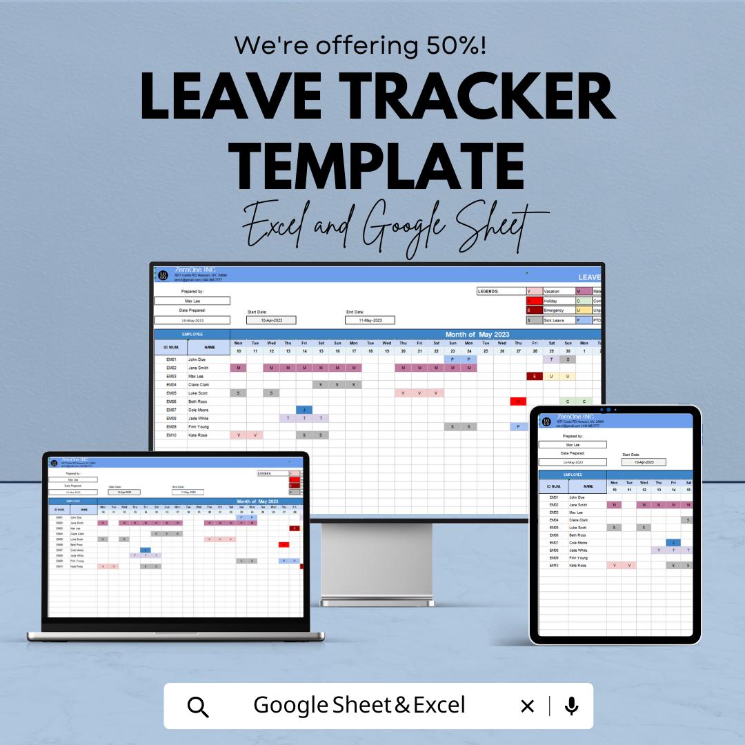 Leave Tracker Template  | Employee Leave Calendar | PTO Vacation Tracker | HR Absence Management Spreadsheet | Staff Leave Log