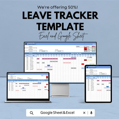Leave Tracker Template  | Employee Leave Calendar | PTO Vacation Tracker | HR Absence Management Spreadsheet | Staff Leave Log