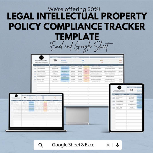 Legal Intellectual Property Policy Compliance Tracker Template | Excel & Google Sheets | IP Policy Compliance Spreadsheet