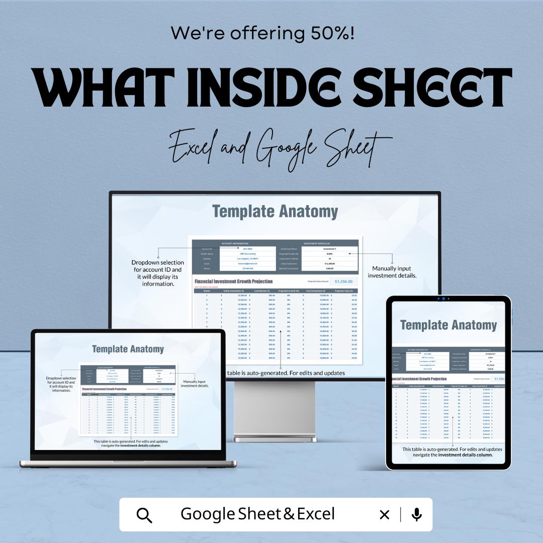 Financial Investment Growth Projection Template | Investment Planner, Compound Growth Calculator, ROI Projection, Finance Tracker