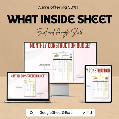Monthly Construction Budget Template | Construction Budget Spreadsheet | Contractor Monthly Budget Planner