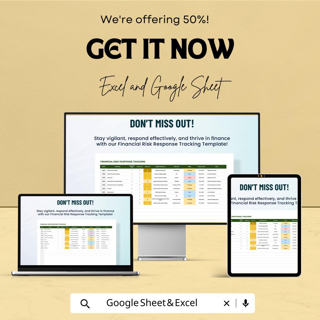 Financial Risk Response Tracking Template, Risk Management Spreadsheet, Compliance Tracker, Excel Google Sheets, Risk Action Log, Audit Tool