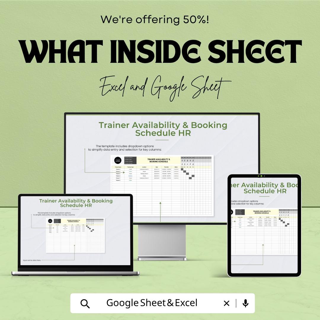 Trainer Availability Booking Schedule Template | HR Training Planner | Trainer Schedule Spreadsheet | Session Booking Sheet Template