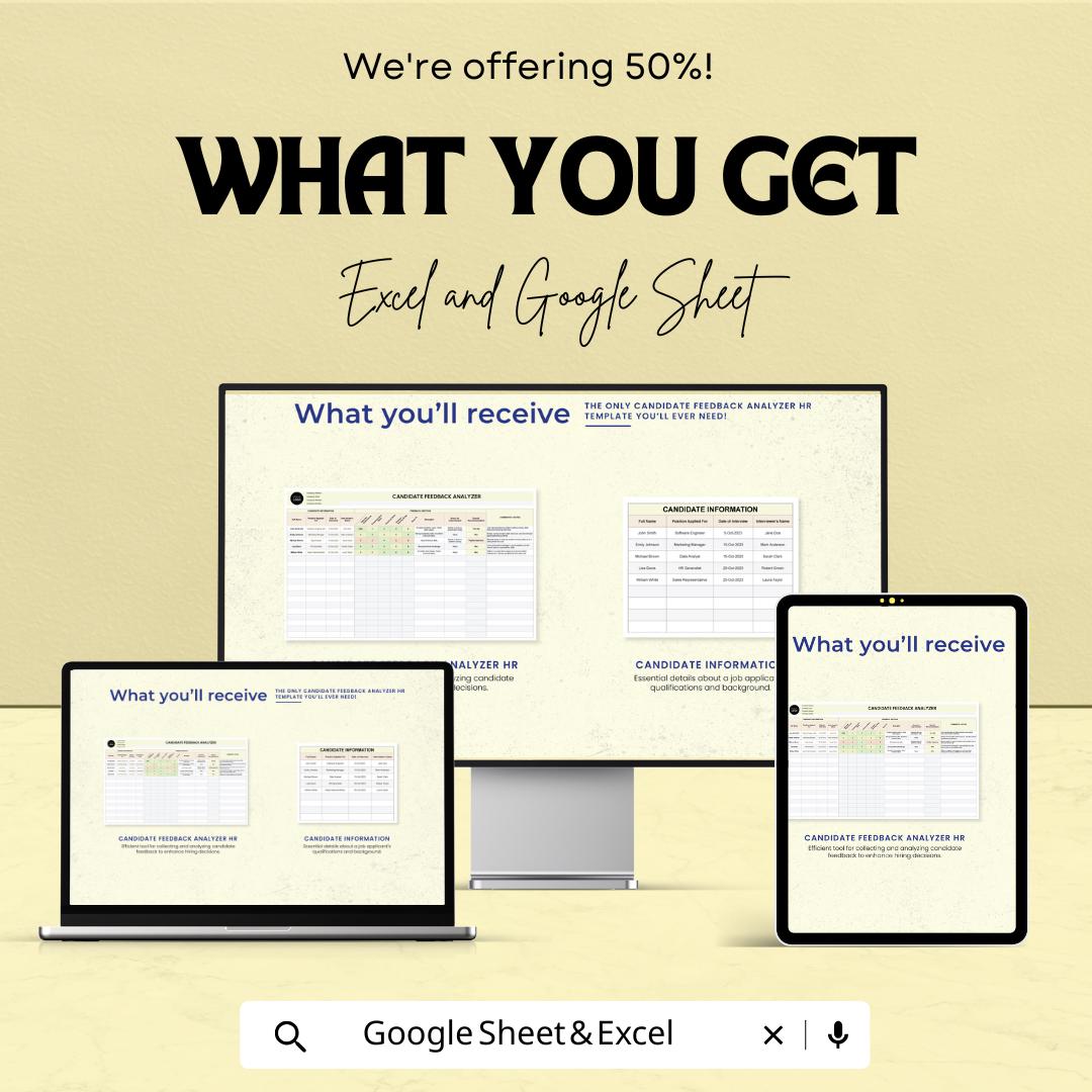 Candidate Feedback Analyzer HR Sheet | Google Sheet | HR Recruitment Feedback Template | Candidate Evaluation Tool | Hiring Decision Aid