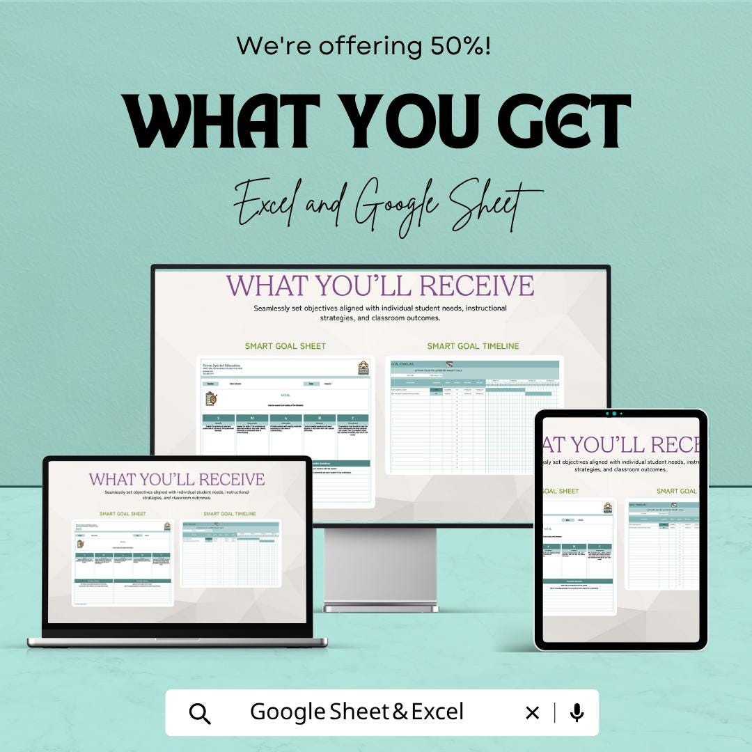 SMART Goals Special Education Template | IEP Goal Planner Spreadsheet | Special Ed Teacher Toolkit | Excel & Google Sheets | Student Goal
