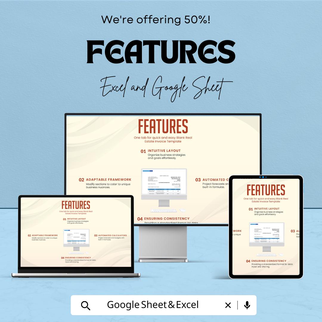 Blank Real Estate Invoice Sheet | Excel & Google Sheets Template | Customizable Real Estate Invoice | Instant Download |