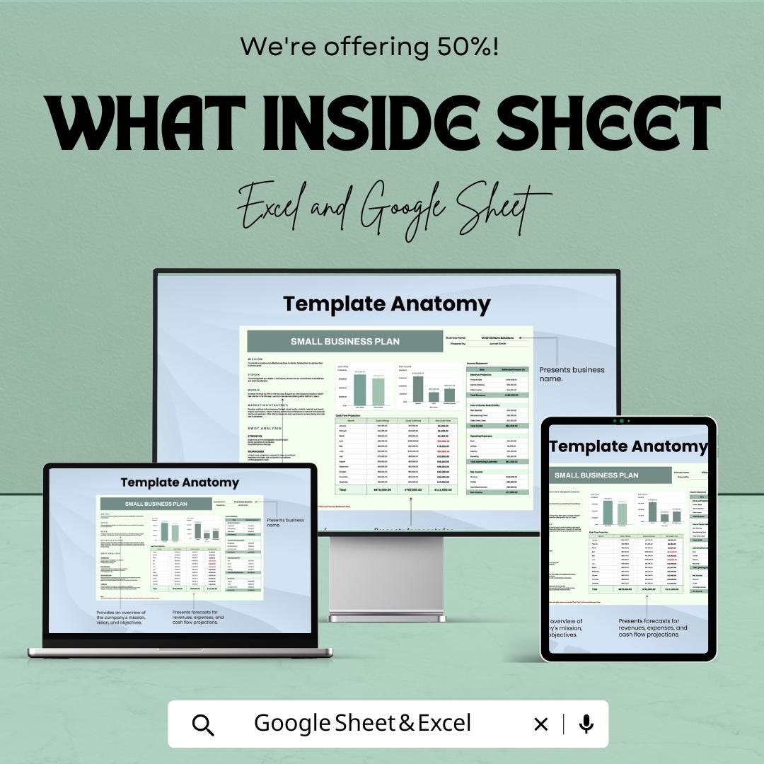 Small Business Plan Sheet – Excel and Google Sheets Template for Strategic Planning & Financial Projections