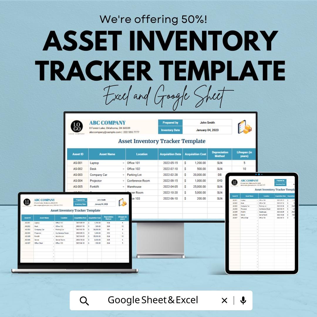 Asset Inventory Tracker Template |  | Fixed Asset Register | Equipment & Electronics Inventory | Depreciation Tracker Spreadsheet
