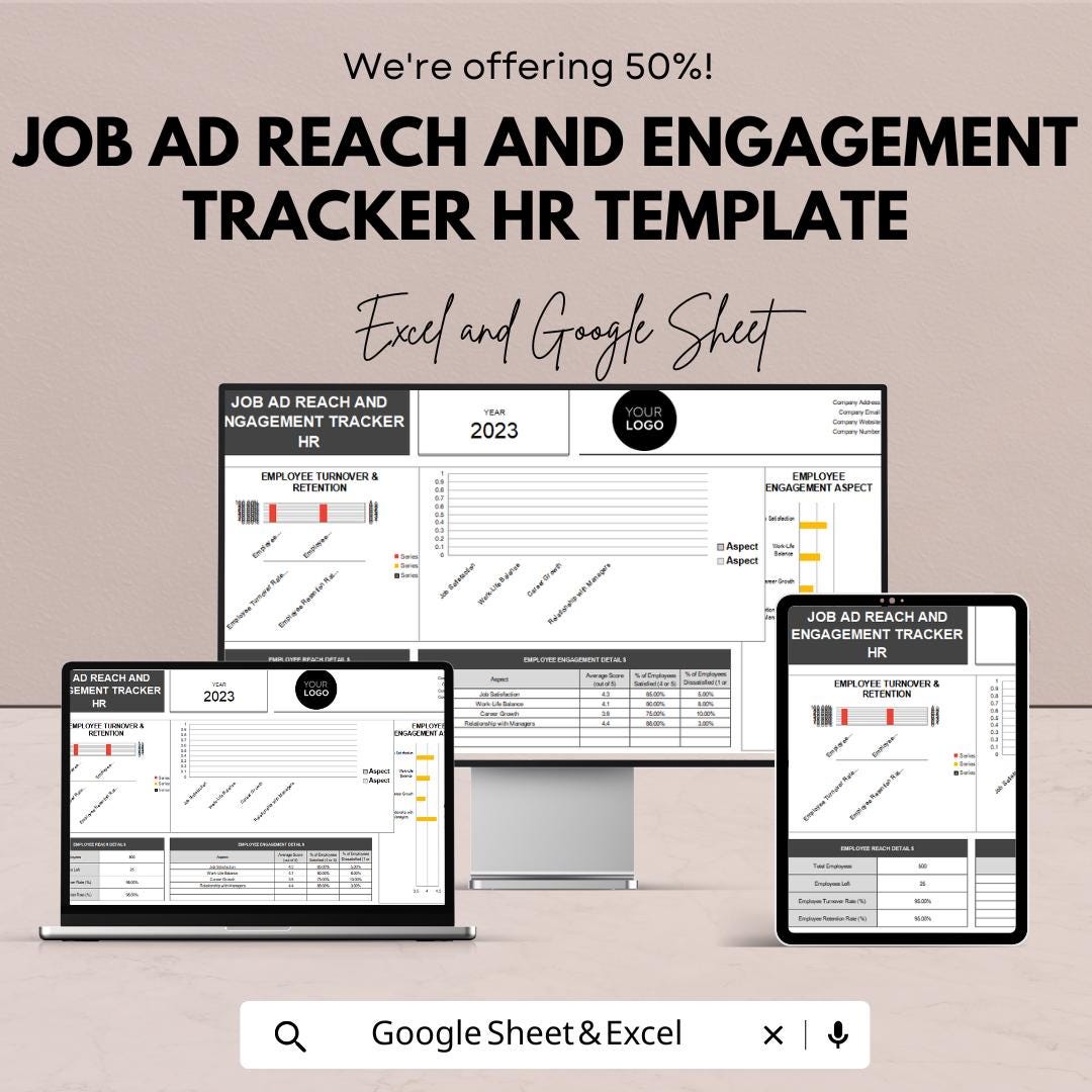 Job Ad Reach and Engagement Tracker HR Template | Recruitment Analytics Dashboard | Excel & Google Sheets