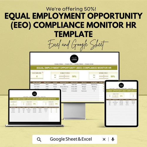 Equal Employment Opportunity EEO Compliance Tracker Hr Template | EEO Monitoring Spreadsheet | HR Compliance Dashboard | Excel Google Sheets
