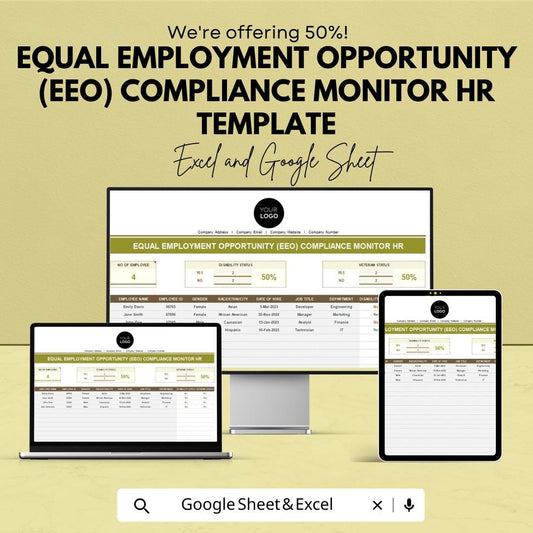 Equal Employment Opportunity EEO Compliance Tracker Hr Template | EEO Monitoring Spreadsheet | HR Compliance Dashboard | Excel Google Sheets