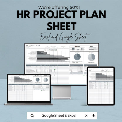 HR Project Plan Sheet for Excel & Google Sheets | HR Planning Template | Task Timeline | Budget Tracking | Resource Allocation