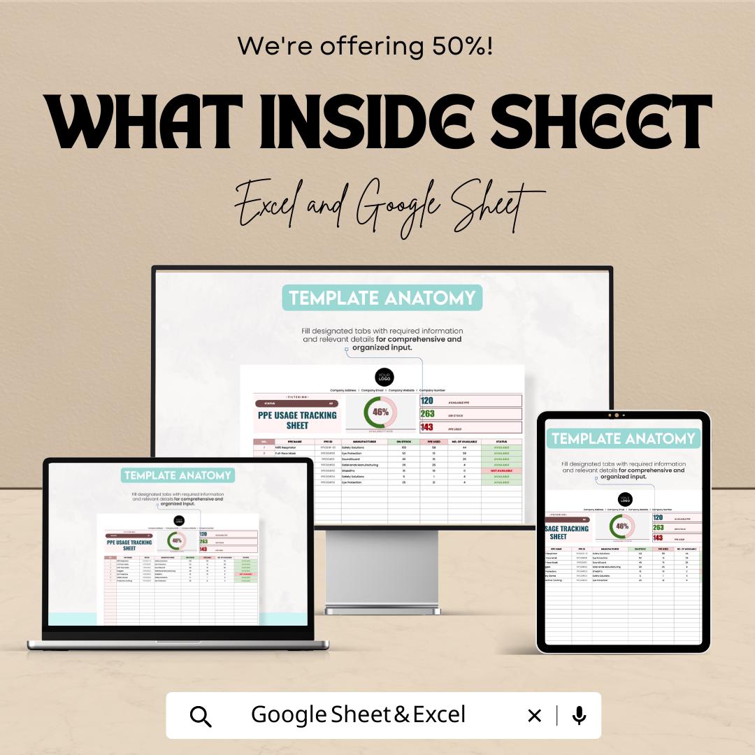 PPE Usage Tracking Sheet Template | PPE Inventory Tracker | Safety Equipment Log | Excel & Google Sheets PPE Management