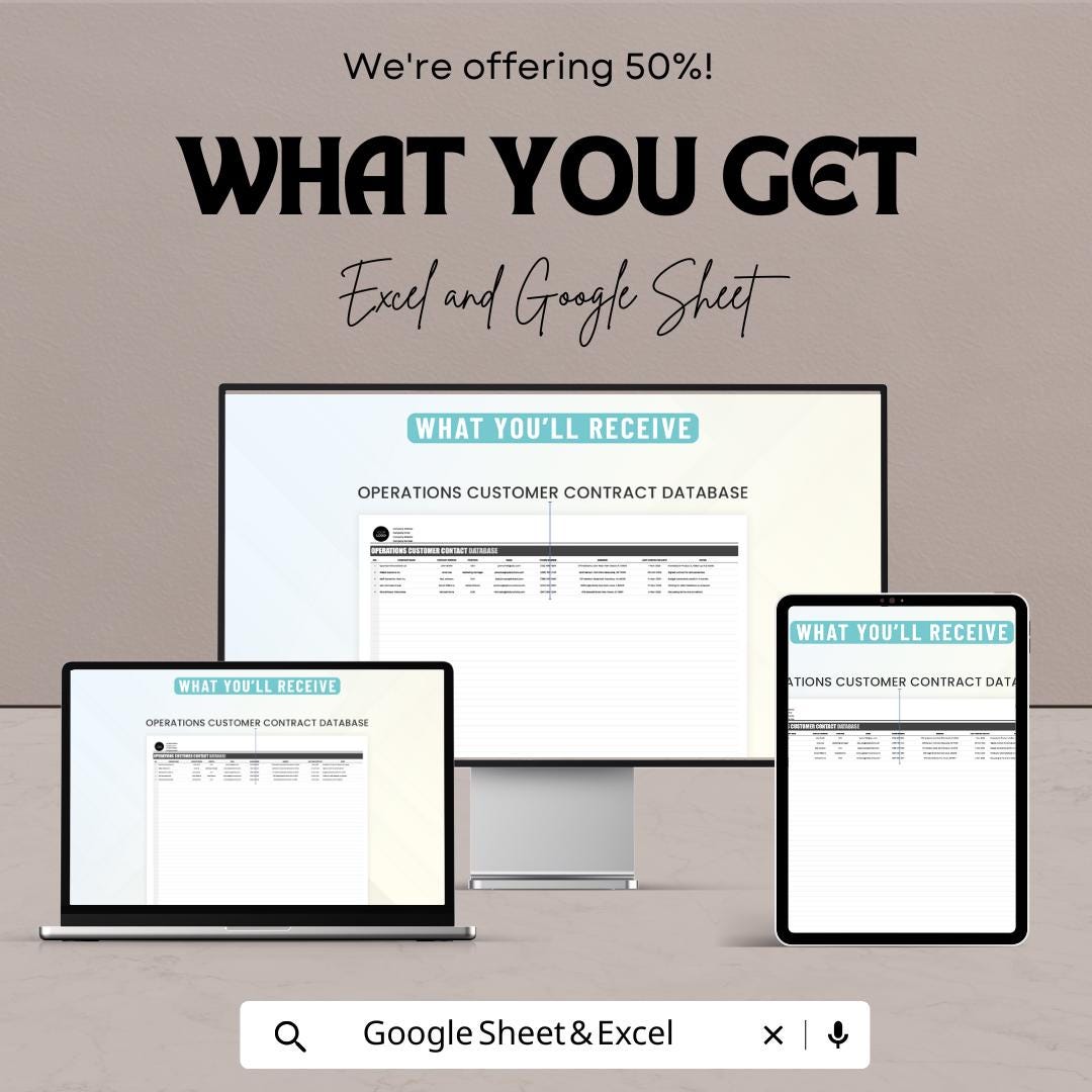 Operations Customer Contact Database Sheet | Excel and Google Sheets | Organize & Manage Customer Info | Customizable | Instant Download