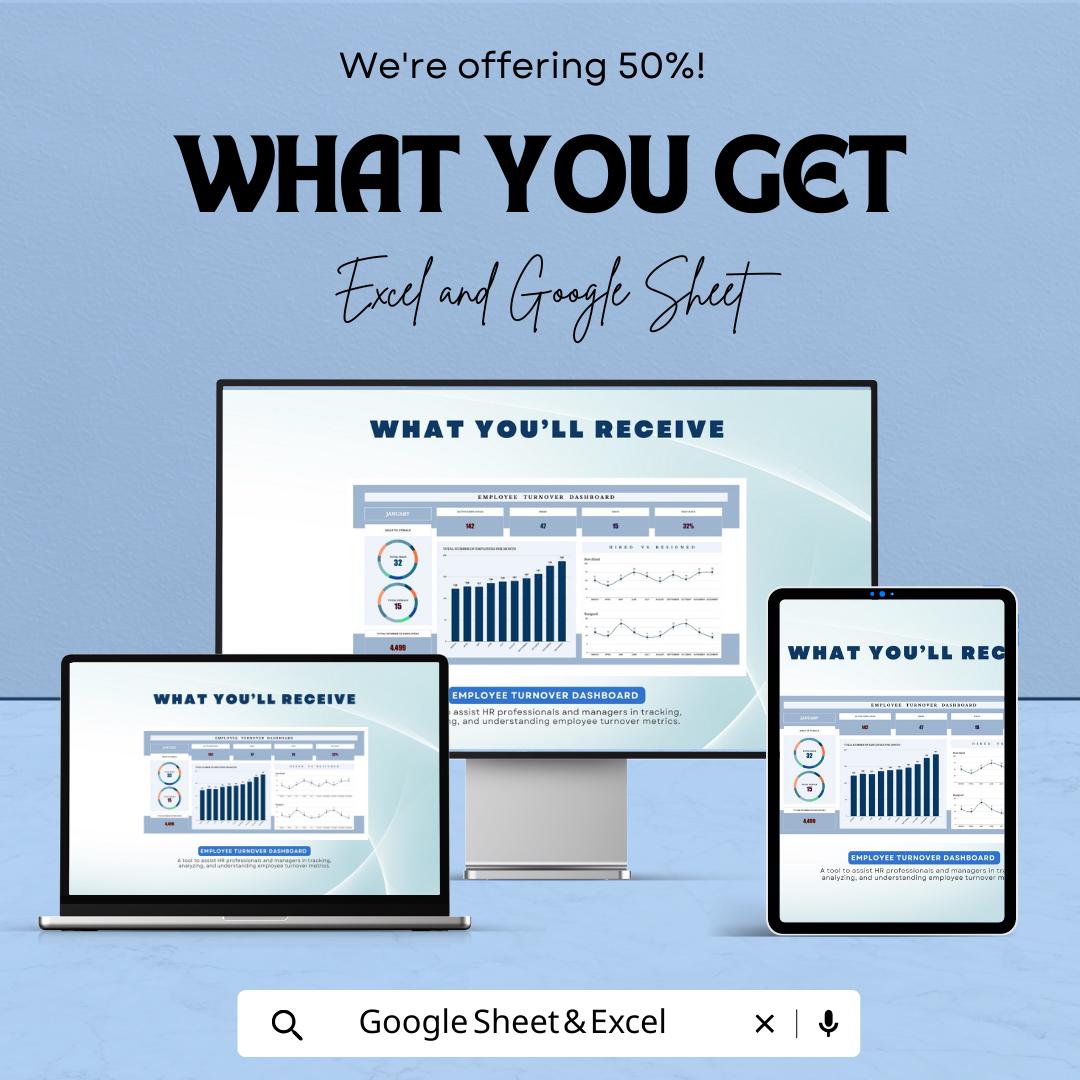 Employee Turnover Dashboard | Google Sheet for HR Analytics | Track Employee Retention & Metrics | Real-Time Employee Data Analysis |