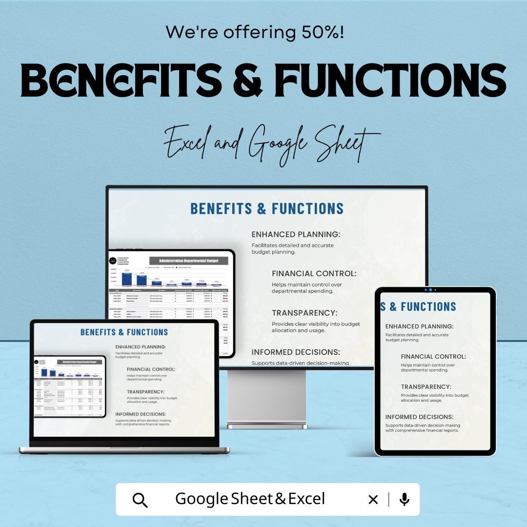 Administration Departmental Budget Sheet – Excel and Google Sheet Template for Budgeting, Financial Management & Expense Tracking