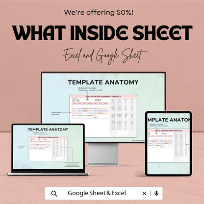 Social Media Planner Template | Content Calendar Spreadsheet | Social Media Tracker | Content Planning Template | Excel & Google Sheets |