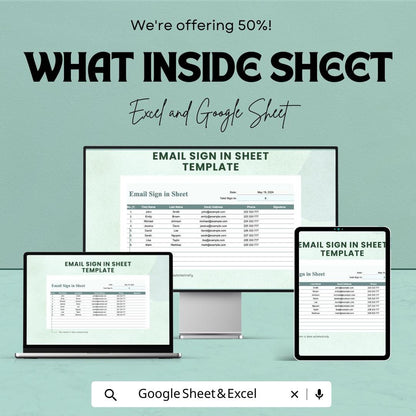 Email Sign-In Sheet Template | Excel and Google Sheets | Collect Emails & Contact Info | Editable | Instant Download