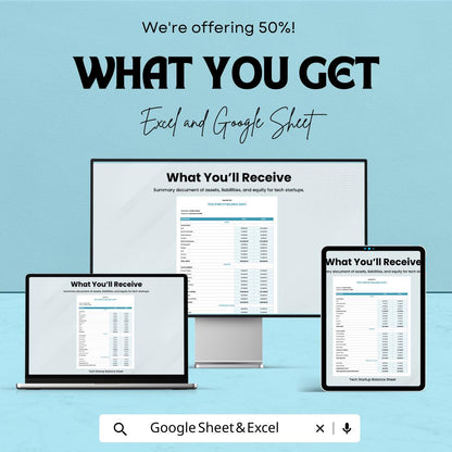Tech Startup Balance Sheet Template | Excel and Google Sheet | Startup Financial Tracker | Assets Liabilities Equity Sheet