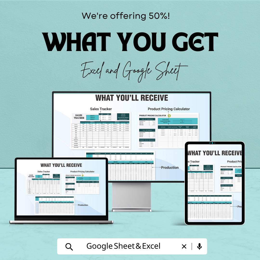 Product Pricing Template | Excel & Google Sheets Pricing Calculator | Sales Tracker Dashboard | Profit Margin and Cost Analysis