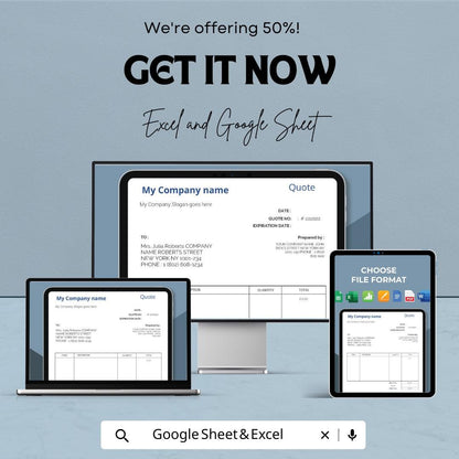 Quotation Format Template | Excel & Google Sheets | Business Quotation Sheet | Editable Price Quote Template | Instant Download
