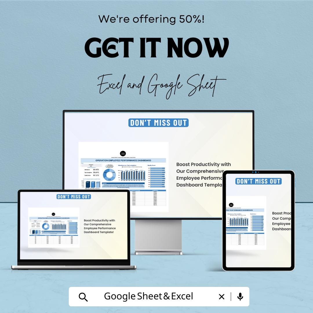 Employee Performance Dashboard Template, Operations KPI Tracker, Staff Performance Report, HR Analytics Dashboard