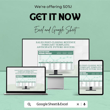 Sales Post-Closing Revenue Forecast Template | Revenue Projection Spreadsheet | Sales Forecast Tracker | Deal Revenue Planner