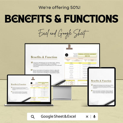 Technical Interview Assessment Sheet Template | Candidate Evaluation Form | Hiring Scorecard Spreadsheet | HR Interview Tracker