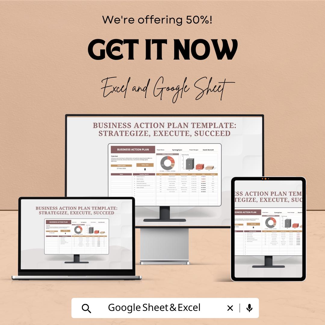 Business Action Plan Template | Project Planner | Task Management Spreadsheet | Goal Setting Template | Business Planner
