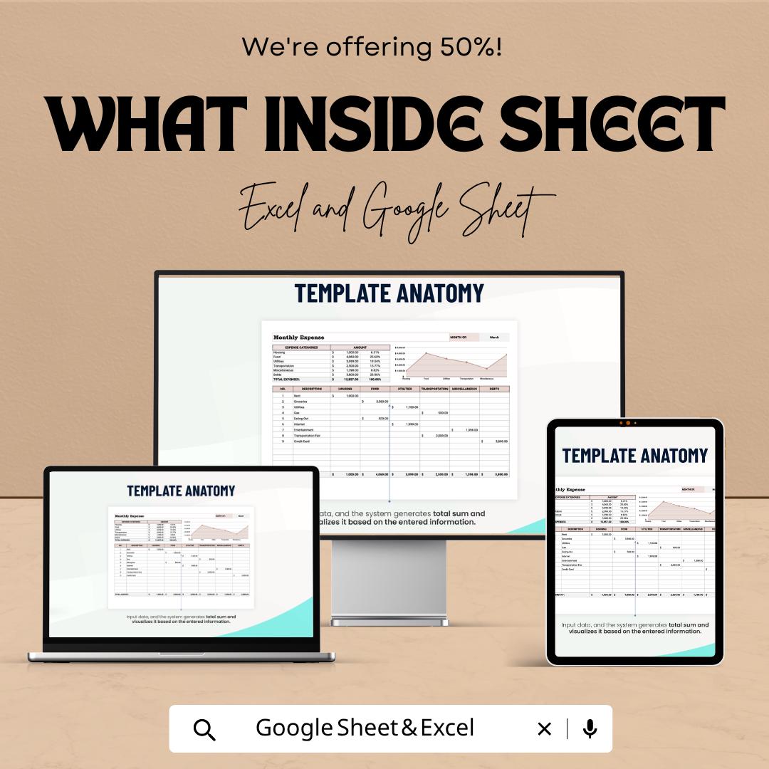 Monthly Expense Tracker Template | Budget Planner Spreadsheet | Personal Finance Tracker | Expense Management Sheet |