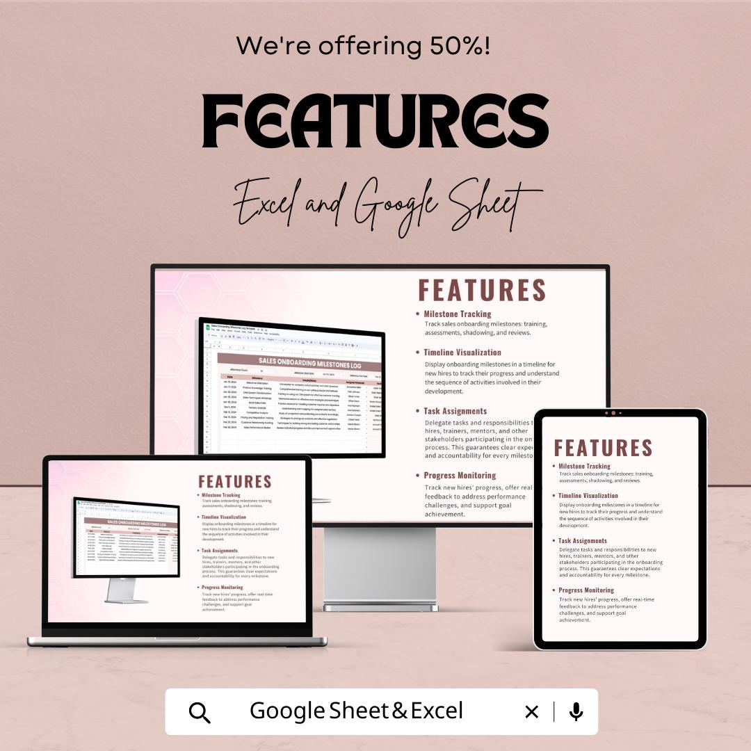 Sales Onboarding Milestones Log Template | Excel & Google Sheets | Sales Training Tracker | Employee Onboarding Progress Log