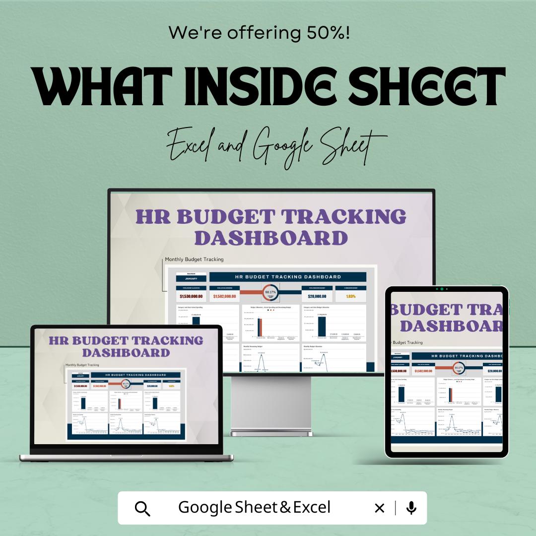 HR Budget Tracking Dashboard Sheet | Excel and Google Sheets | Monthly HR Budgeting Tool | Expense & Income Tracker | Employee Budget