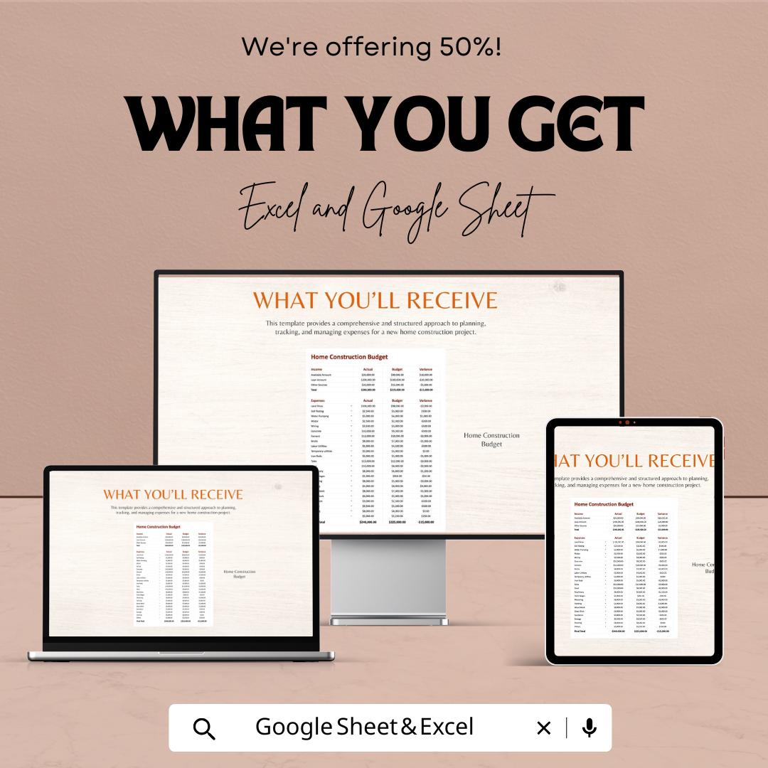 Home Construction Budget Template | Building Project Cost Tracker | Construction Expense Planner | House Budget Spreadsheet